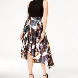 SL Fashions Black and Multicolor Asymmetrical Dress, beaded collar size 6.